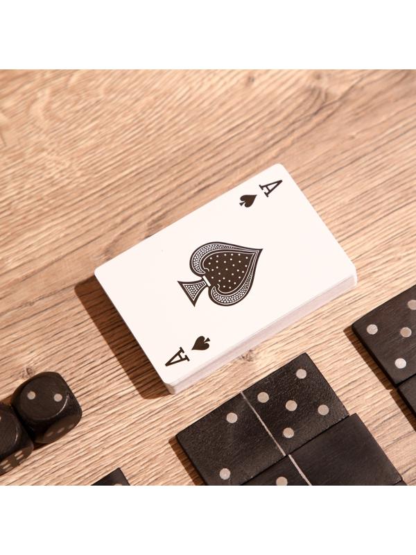 Игра настольная 3в1 (домино + кубики + карты) полирезин, МДФ