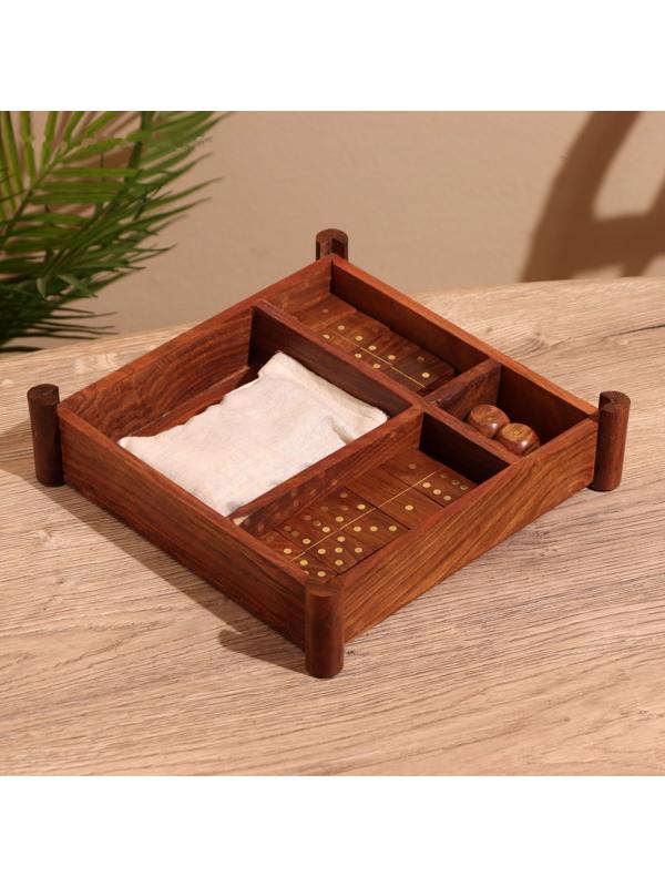 Игра настольная 3в1 (шахматы + домино + кубики), доска 20х20 см, дерево шишам