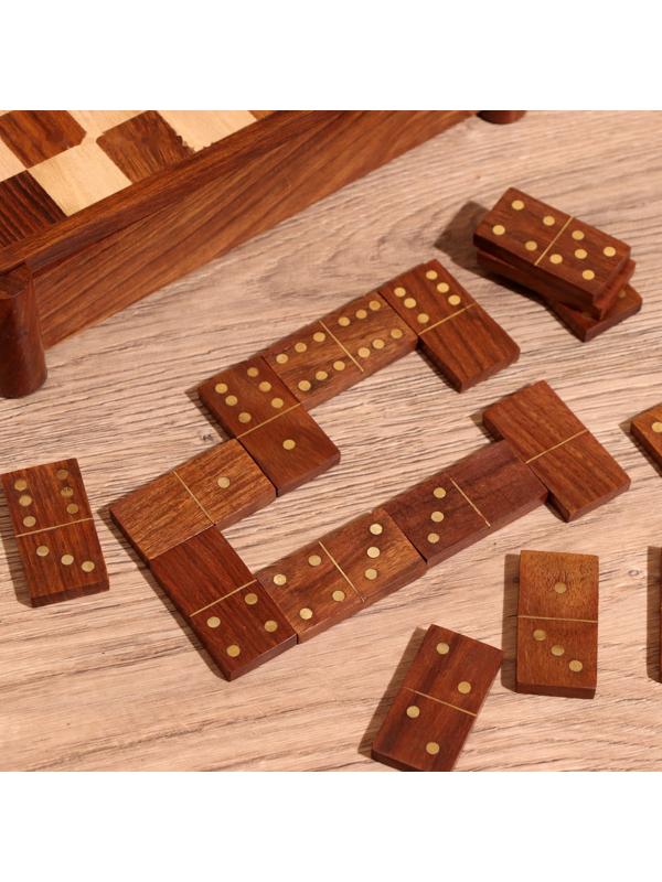 Игра настольная 3в1 (шахматы + домино + кубики), доска 20х20 см, дерево шишам