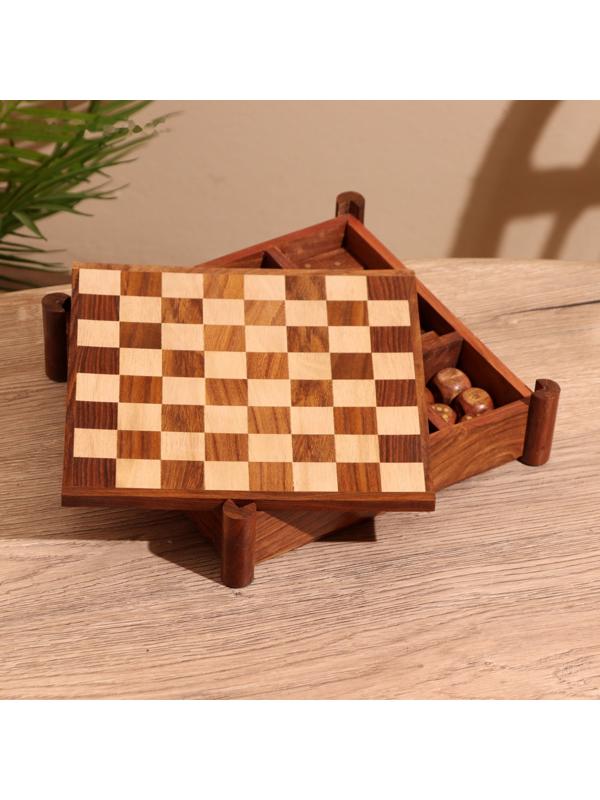 Игра настольная 3в1 (шахматы + домино + кубики), доска 20х20 см, дерево шишам