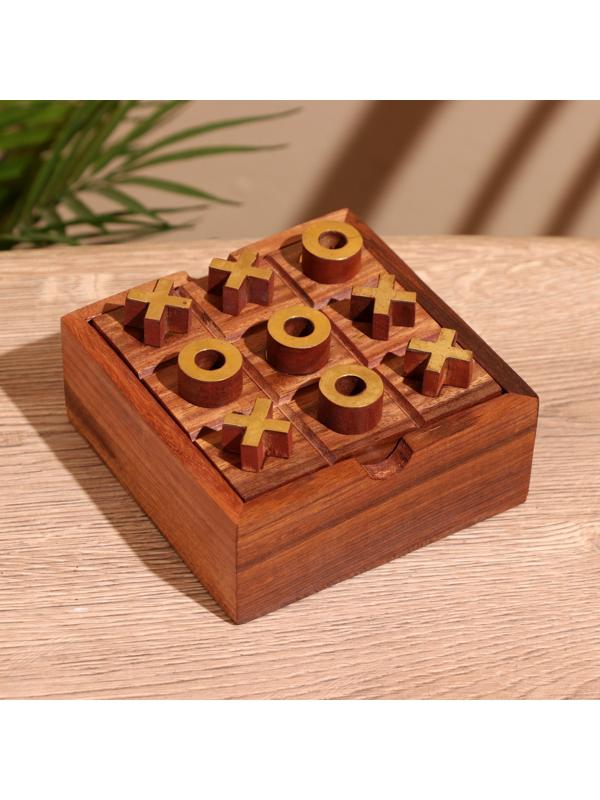 Игра настольная 2в1 (крестики-нолики + солитёр) 11,5х11,5х5 см, дерево шишам