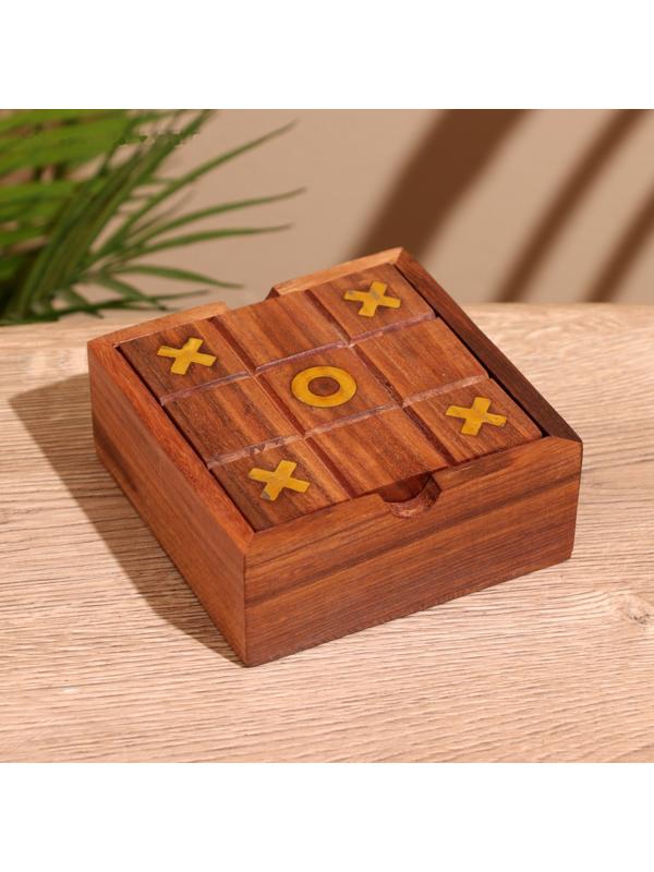 Игра настольная 2в1 (крестики-нолики + солитёр) 11,5х11,5х5 см, дерево шишам