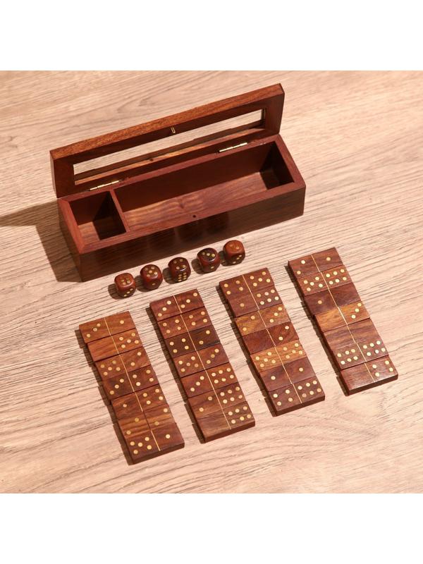 Игра настольная 2в1 (домино + кубики) 19х6х5 см, дерево шишам