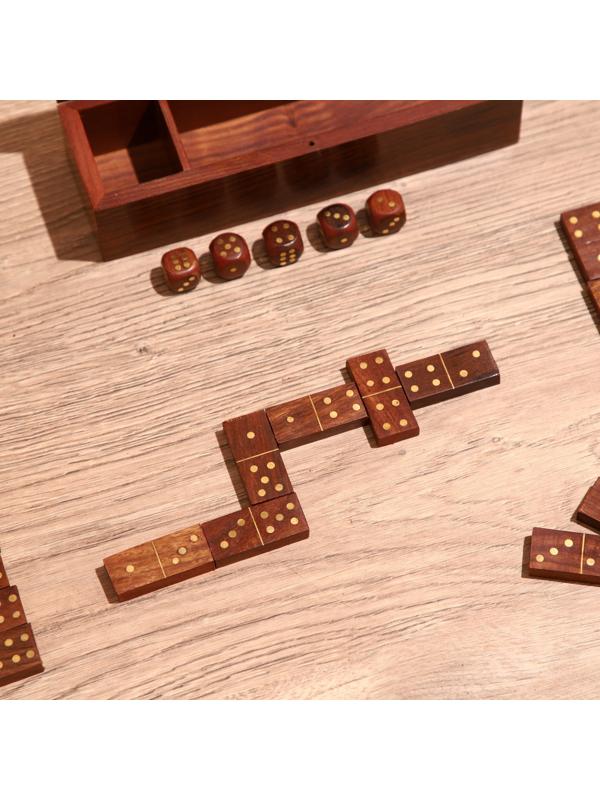 Игра настольная 2в1 (домино + кубики) 19х6х5 см, дерево шишам