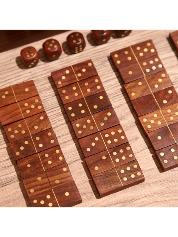 Игра настольная 2в1 (домино + кубики) 19х6х5 см, дерево шишам