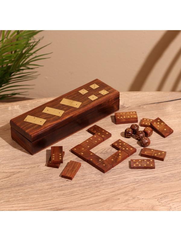 Игра настольная 2в1 (домино + кубики) 25х7,5х5 см, дерево шишам