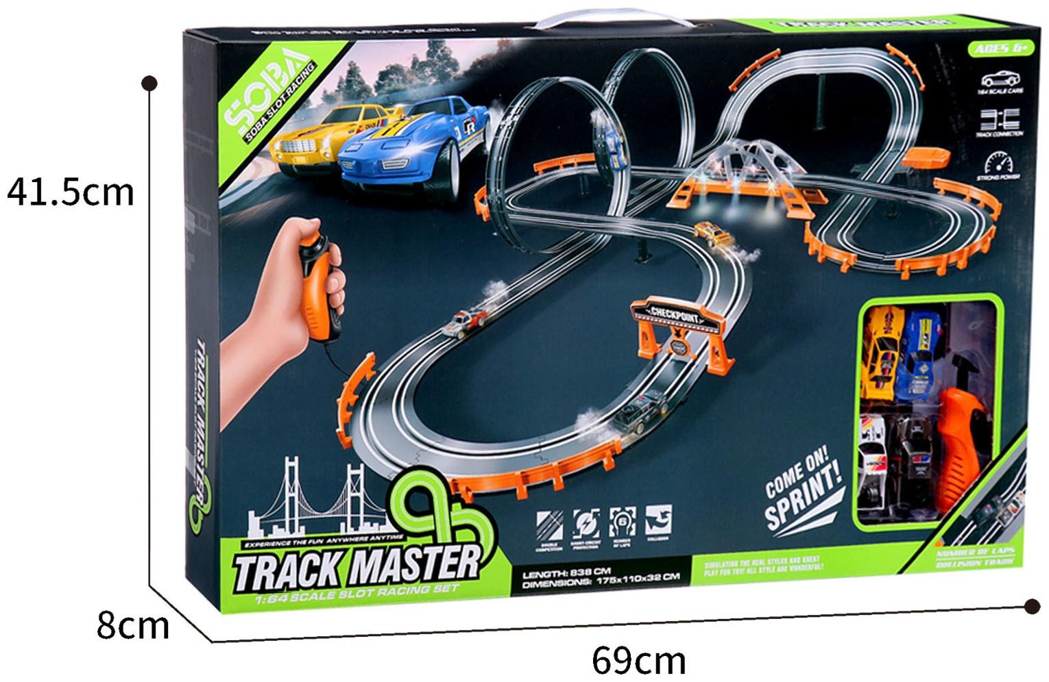 Автотрек «Турбо кросс», с 4 машинами работает от сети, длина трека 8,38 м.