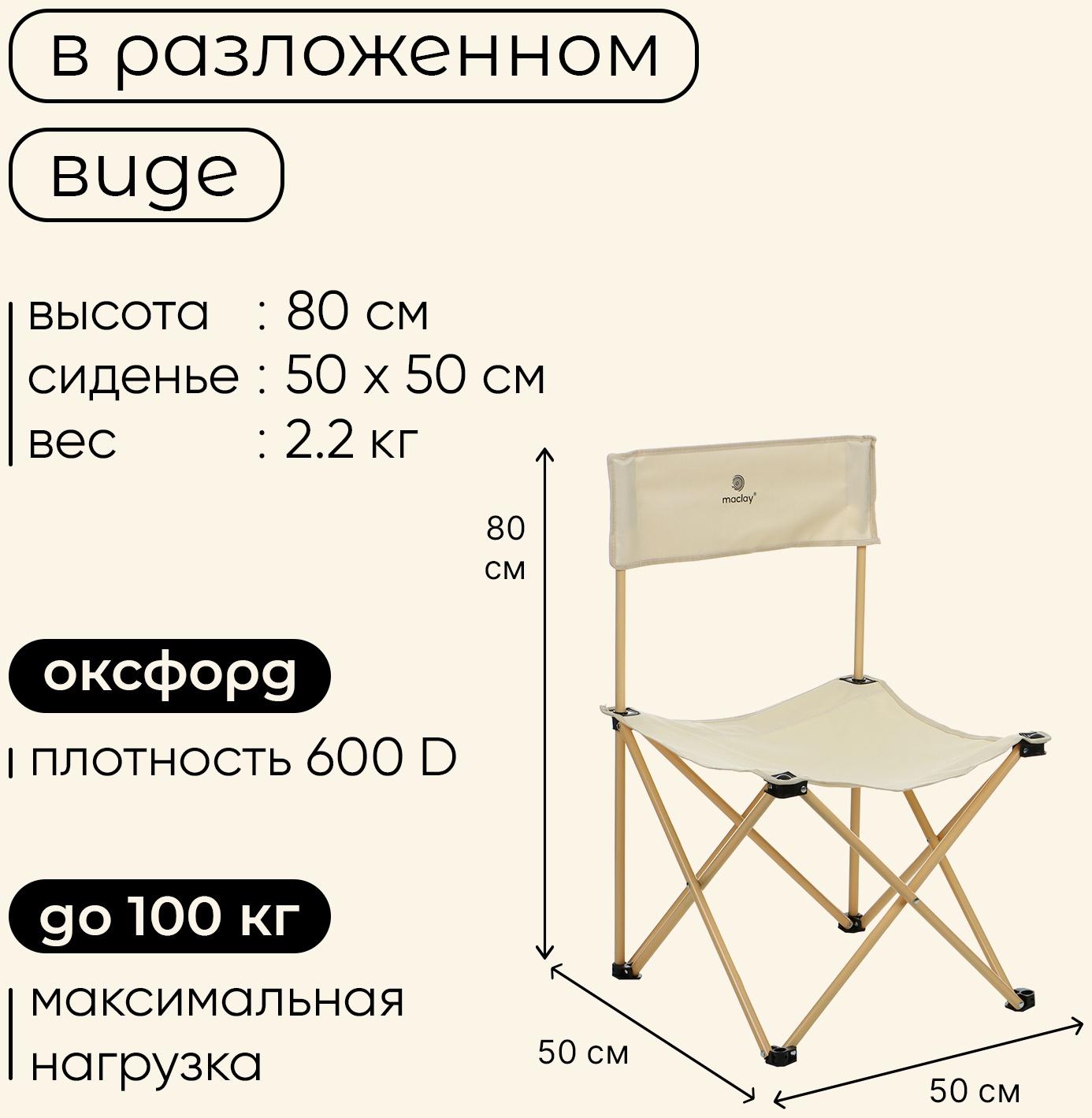 Кресло складное, 50 х 50 х 80 см, до 100 кг, цвет бежевый