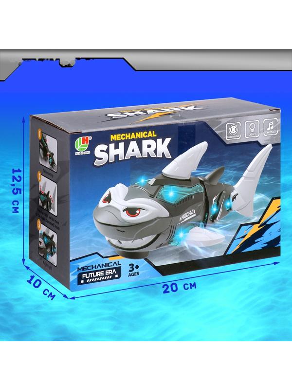 Акула «Белая», работает от батареек, световые и звуковые эффекты, цвет серый