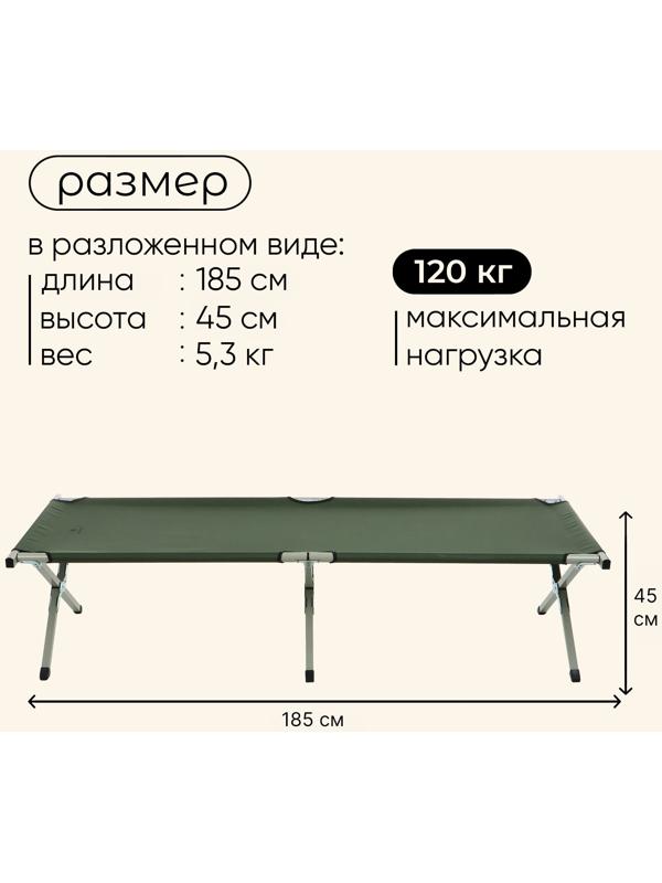 Раскладушка maclay, складная, 184 х 59 х 40 см, до 120 кг, цвет зелёный