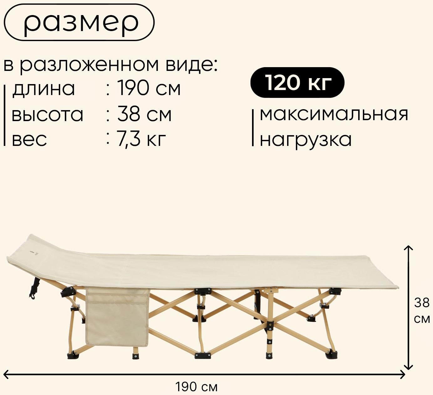 Раскладушка maclay, складная, 190 х 71 х 38 см, до 120 кг, цвет бежевый