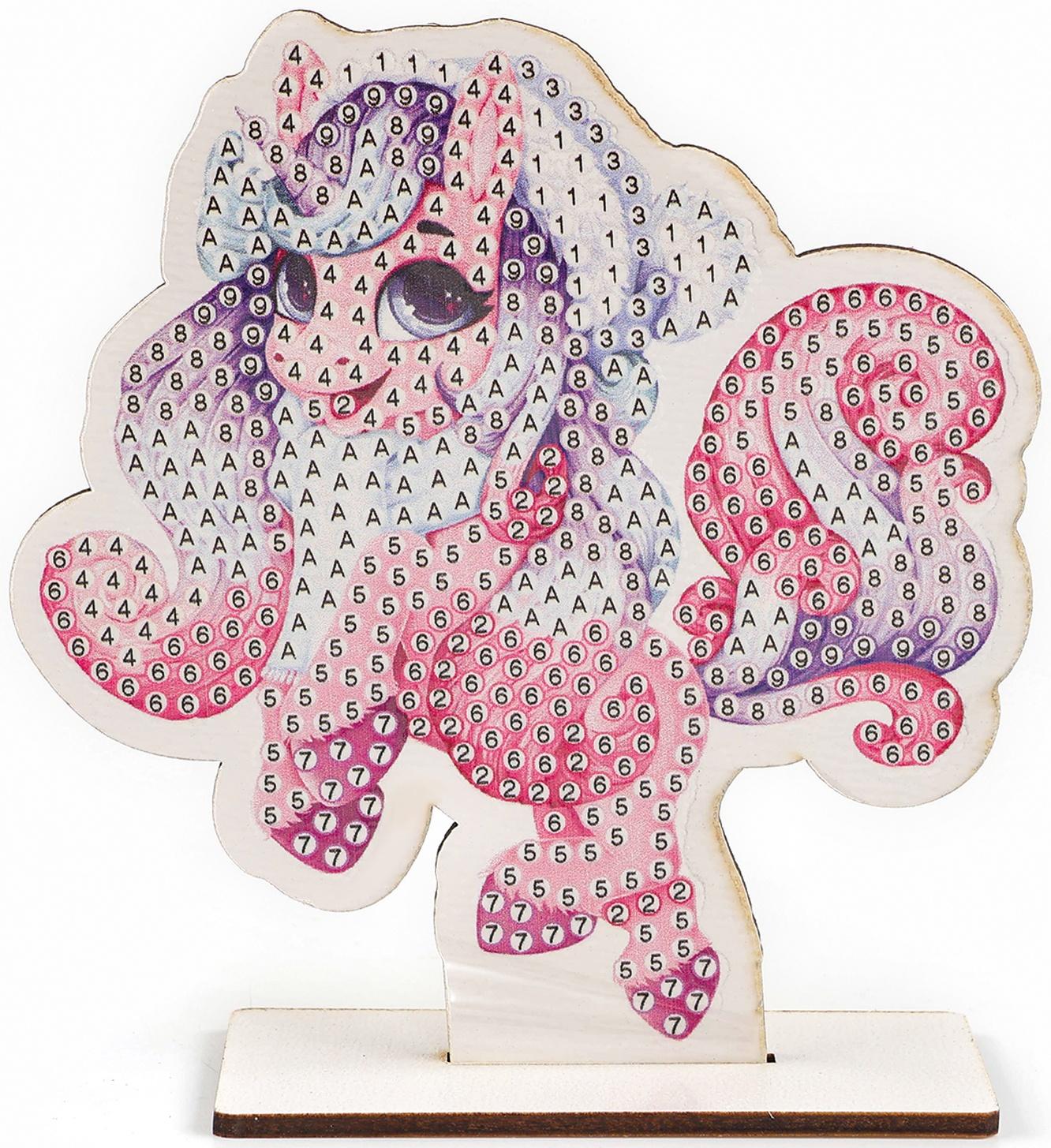 Алмазная мозаика на новый год для детей на деревянной фигурке «Единорожка», 10 х 10 см, набор для творчества