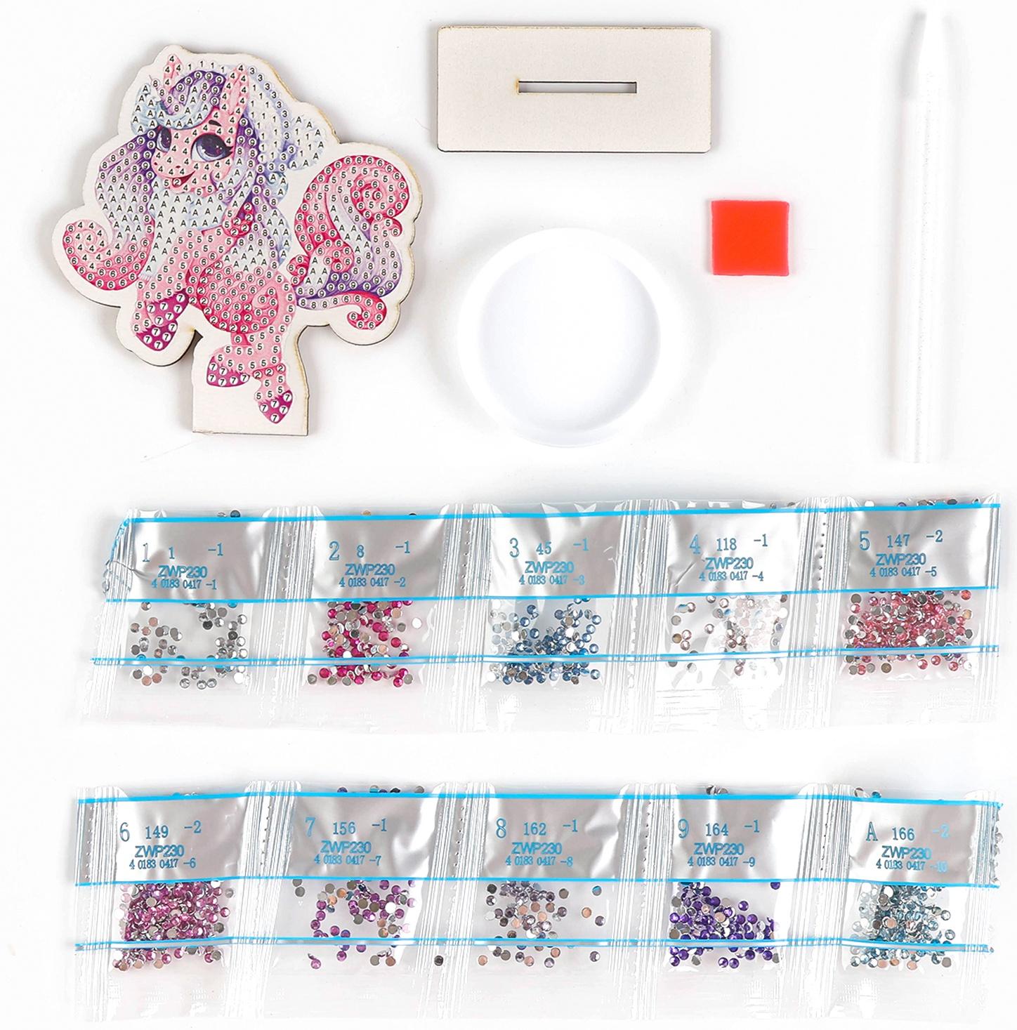 Алмазная мозаика на новый год для детей на деревянной фигурке «Единорожка», 10 х 10 см, набор для творчества