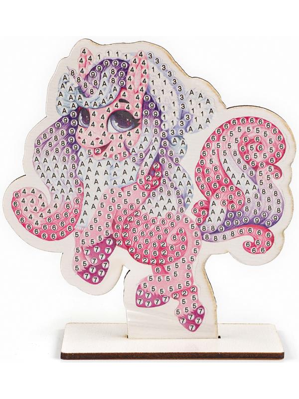 Алмазная мозаика на новый год для детей на деревянной фигурке «Единорожка», 10 х 10 см, набор для творчества