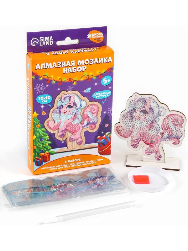 Алмазная мозаика на новый год для детей на деревянной фигурке «Единорожка», 10 х 10 см, набор для творчества