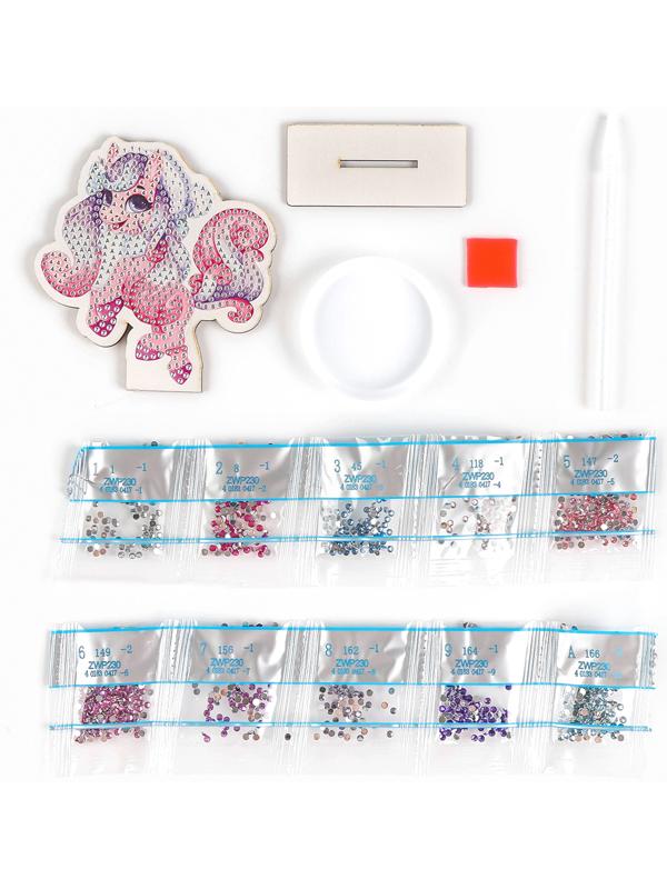 Алмазная мозаика на новый год для детей на деревянной фигурке «Единорожка», 10 х 10 см, набор для творчества