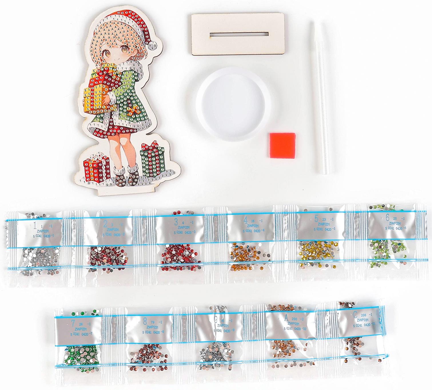 Алмазная мозаика на новый год для детей на деревянной фигурке «Милая девочка», 8 х 15 см, набор для творчества