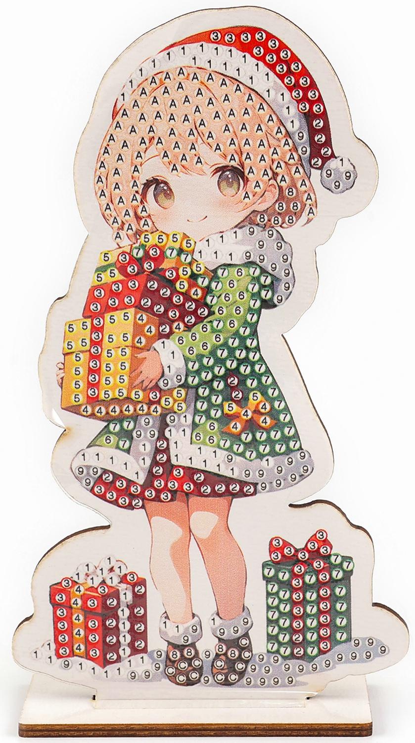 Алмазная мозаика на новый год для детей на деревянной фигурке «Милая девочка», 8 х 15 см, набор для творчества