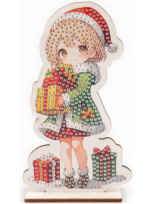 Алмазная мозаика на новый год для детей на деревянной фигурке «Милая девочка», 8 х 15 см, набор для творчества