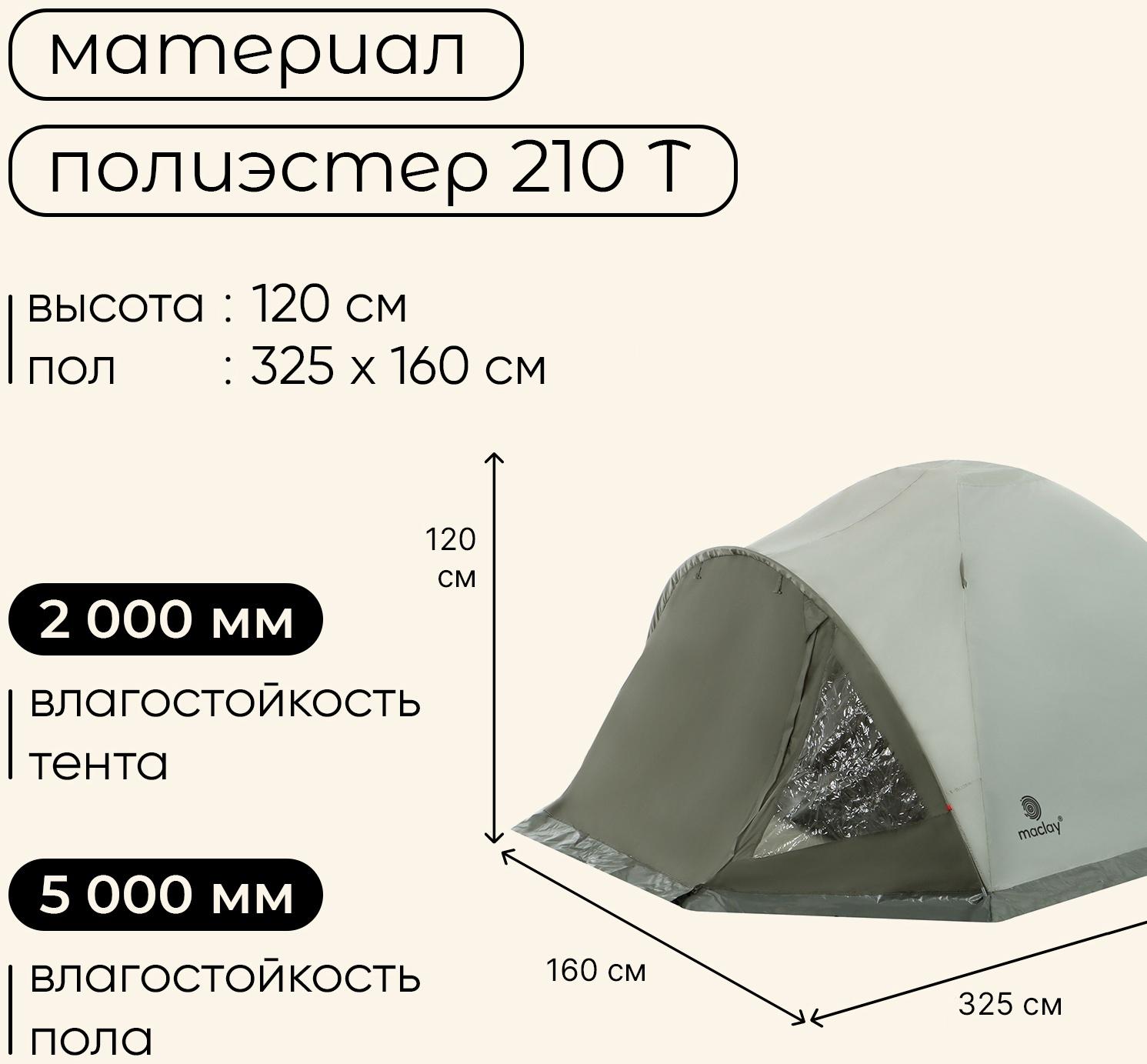 Палатка туристическая, кемпинговая maclay KATUN 2, 2-местная, с тамбуром