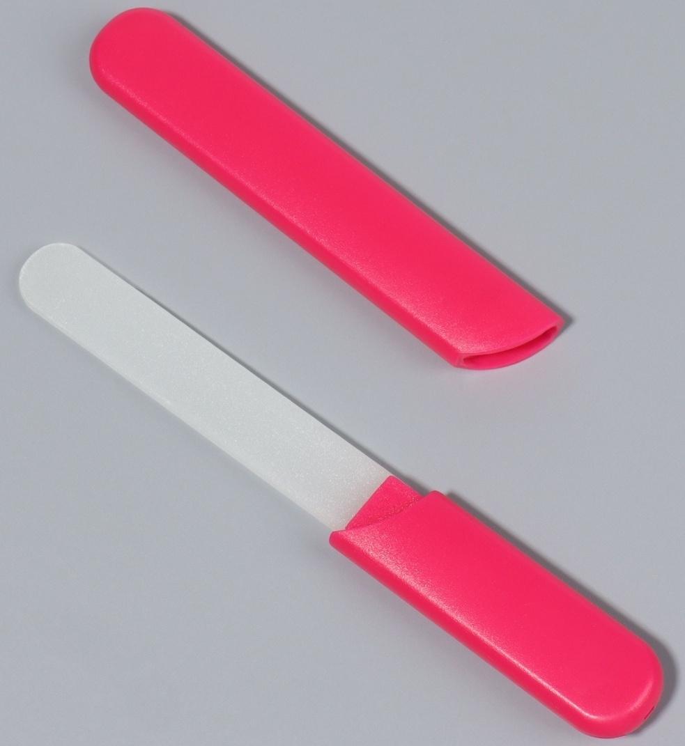 Пилка стеклянная для ногтей, 12.8 см, в пластиковом футляре, розовая