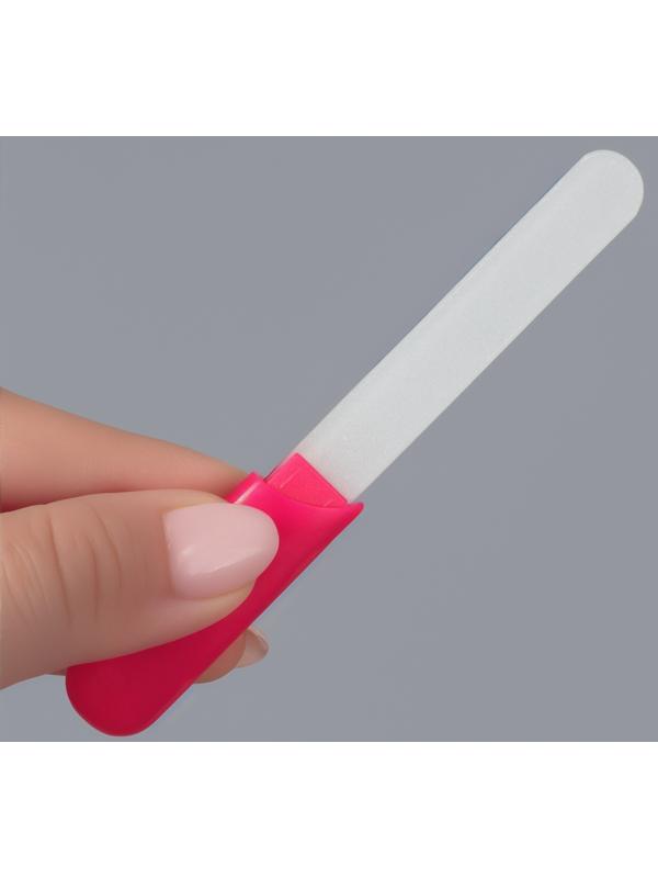 Пилка стеклянная для ногтей, 12.8 см, в пластиковом футляре, розовая