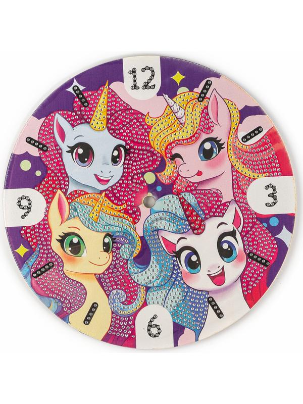 Алмазная мозаика для детей с частичным заполнением на часах «Единорожки», 20 х 20 см