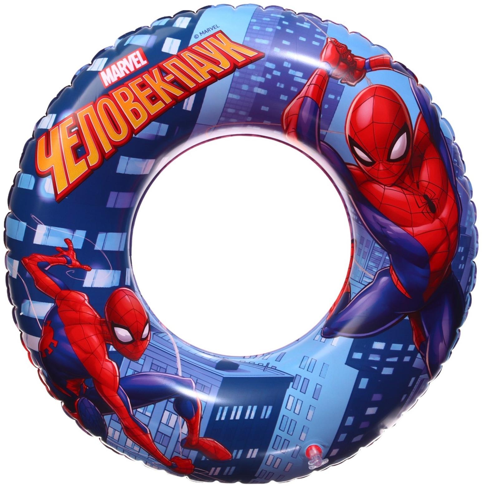 Круг надувной «Человек Паук», для плавания 55 см., детский, цвет синий