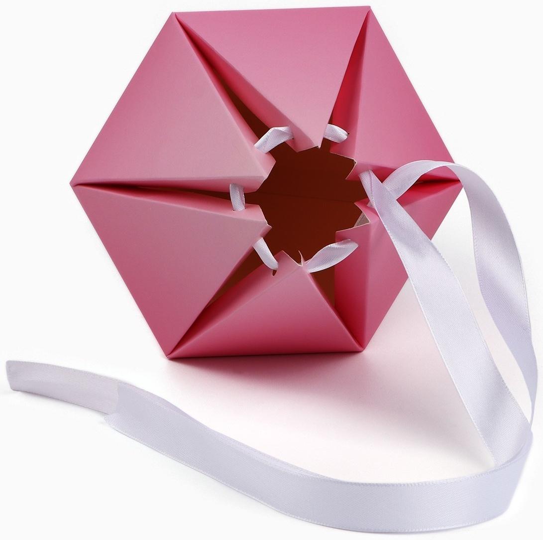 Переноска - шестиугольник для цветов «С любовью!», розовая, 15 х 35 х 15 см