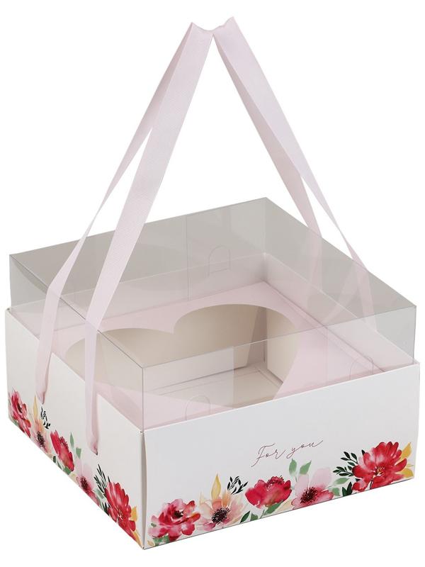 Коробка для цветов с формовым вкладышем и PVC крышкой «Цветы для тебя», 23.5 х 23.5 х 15 с