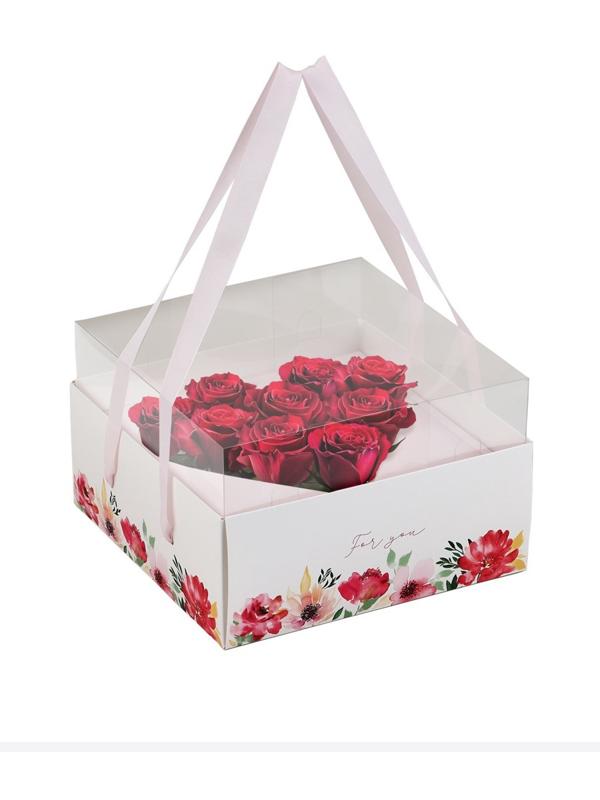 Коробка для цветов с формовым вкладышем и PVC крышкой «Цветы для тебя», 23.5 х 23.5 х 15 с