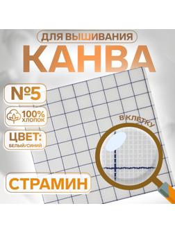 Канва страмин для вышивания, в клетку, №5, 48 × 48 см, цвет белый/синий
