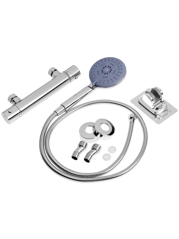 Смеситель для душа ZEIN Z4481, термостат, шланг 150 см, лейка 12.5 см, 5 режимов, хром