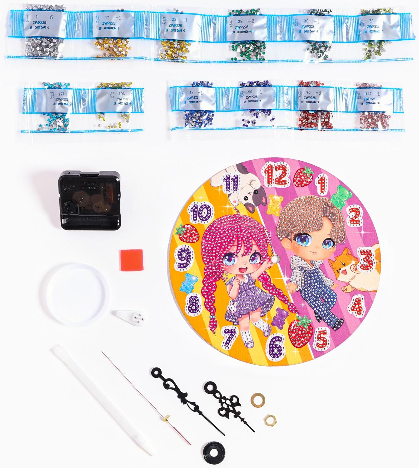 Алмазная мозаика для детей с частичным заполнением на часах «Малыши», 20 х 20 см