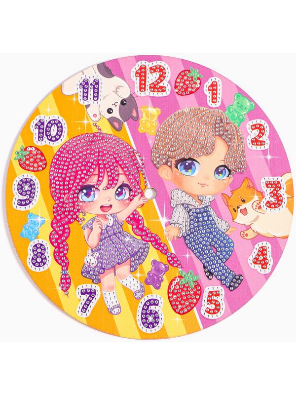 Алмазная мозаика для детей с частичным заполнением на часах «Малыши», 20 х 20 см