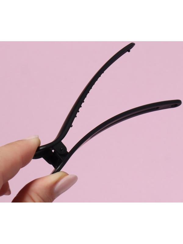 Зажимы для волос, прорезиненные, набор - 2 шт, 11,5 см, цвет чёрный