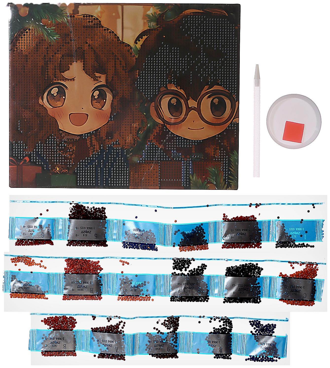 Алмазная мозаика на новый год с частичным заполнением «Друзья», 20 х 25 см, набор для творчества