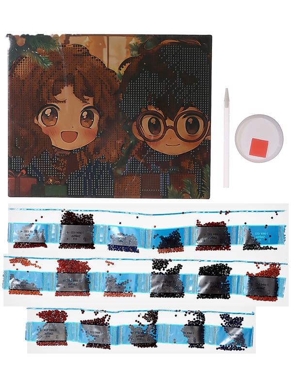 Алмазная мозаика на новый год с частичным заполнением «Друзья», 20 х 25 см, набор для творчества