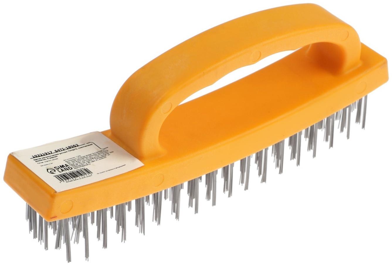 Щетка металлическая ручная ТУНДРА, пластиковая рукоятка, 4-рядная