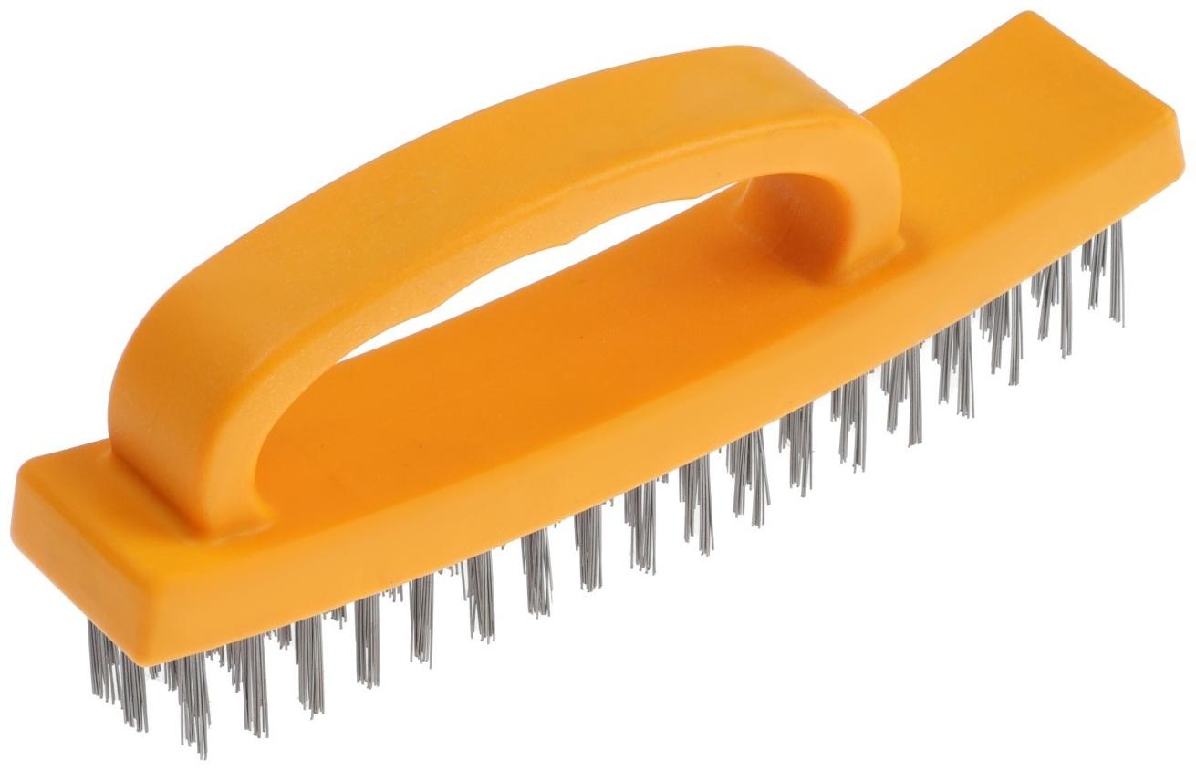 Щетка металлическая ручная ТУНДРА, пластиковая рукоятка, 4-рядная