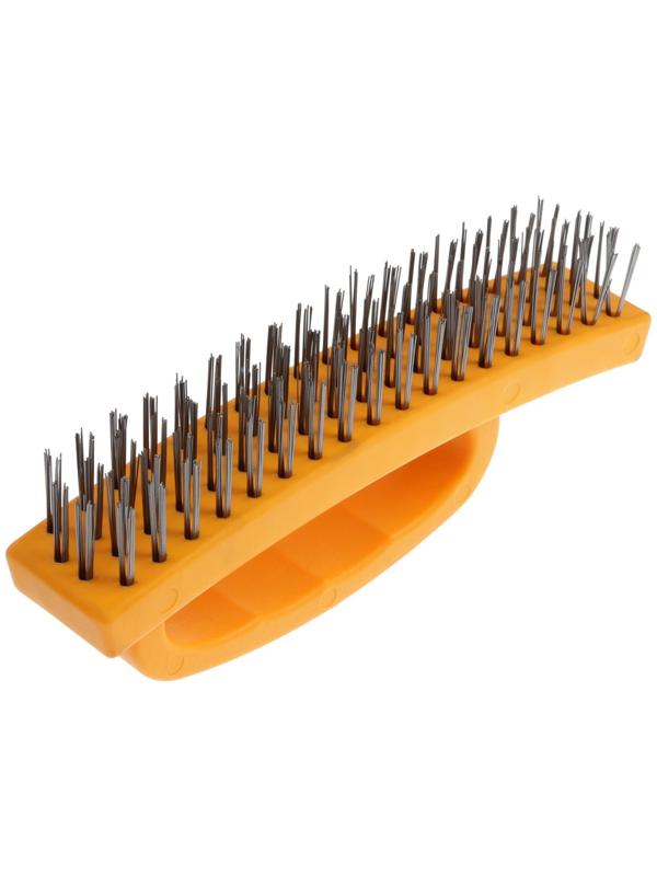 Щетка металлическая ручная ТУНДРА, пластиковая рукоятка, 4-рядная