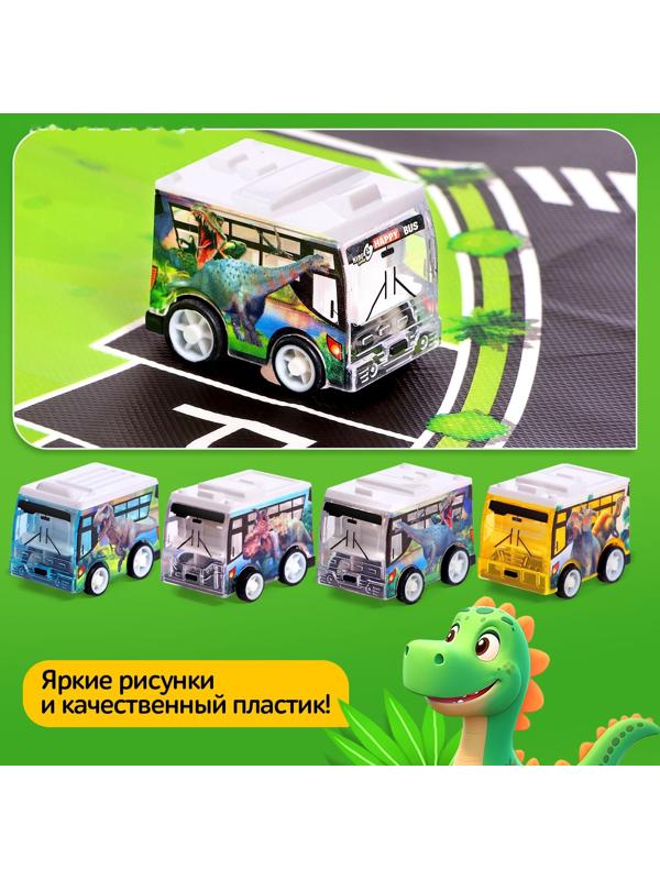 Игровой набор «Динопарк», 4 инерционные машинки, коврик-дорога
