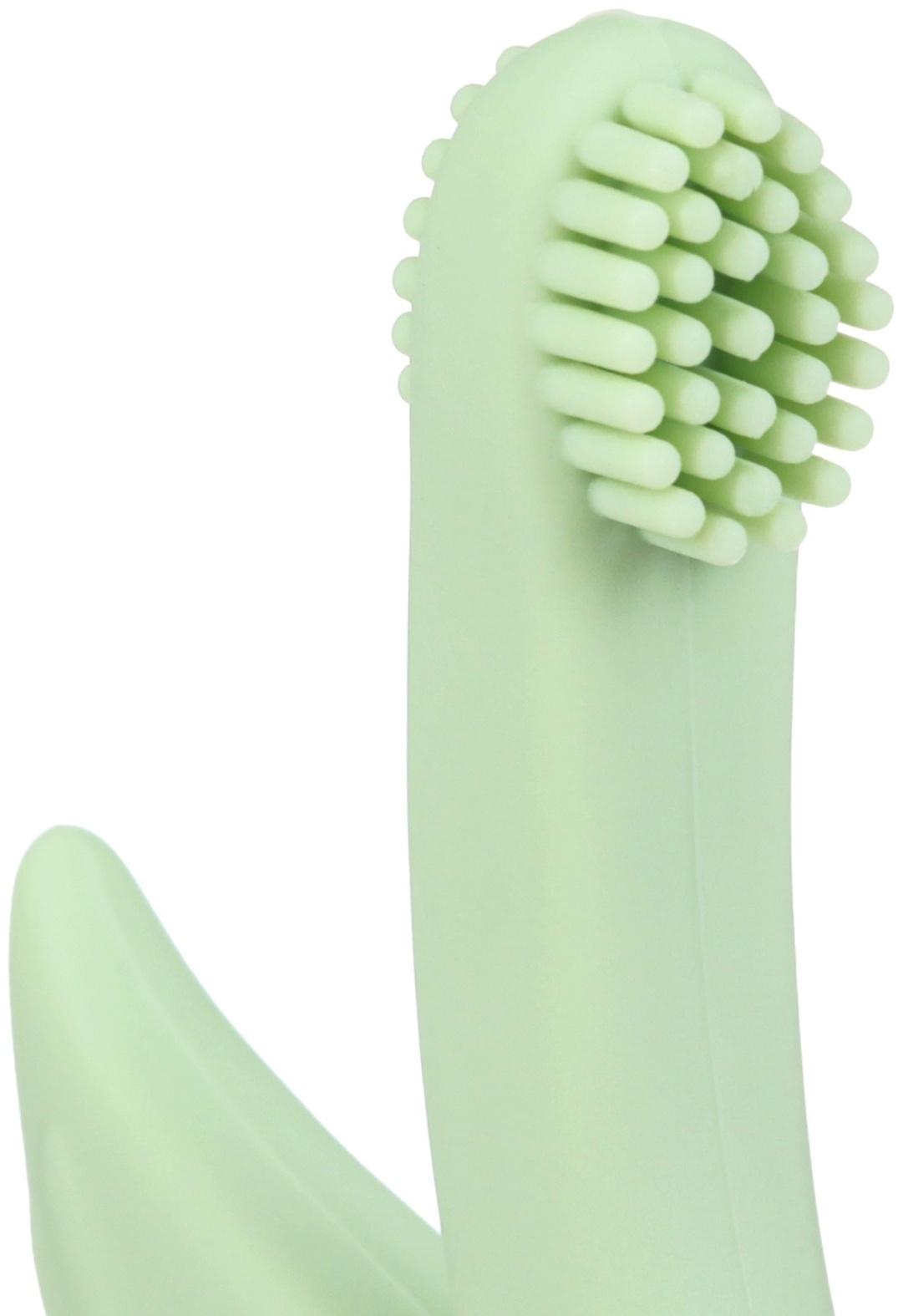 Прорезыватель силиконовый для зубов с щеточкой Крошка Я «Лебедь», на присоске, зелёный