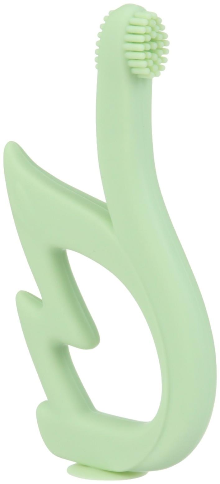 Прорезыватель силиконовый для зубов с щеточкой Крошка Я «Лебедь», на присоске, зелёный