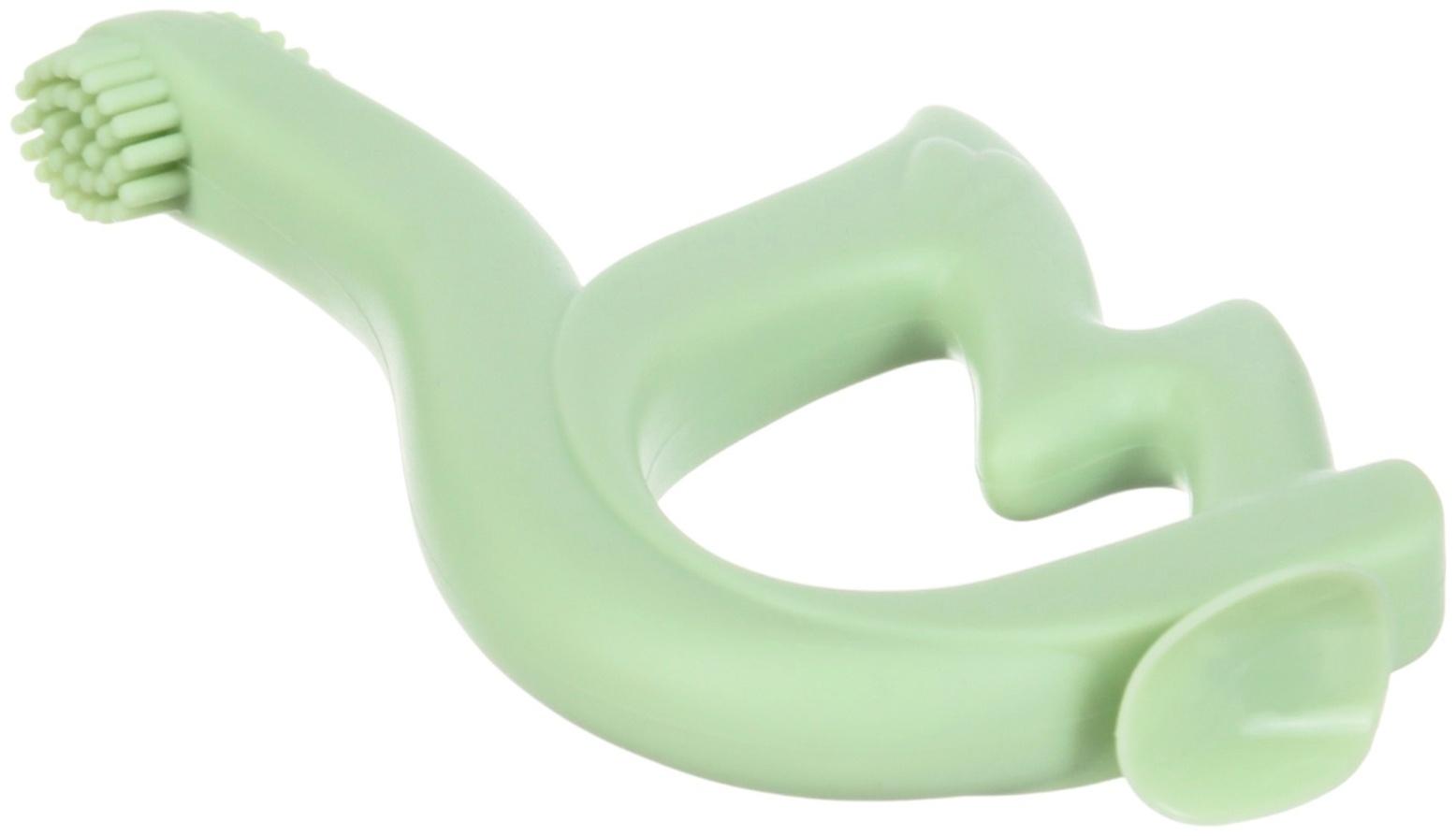 Прорезыватель силиконовый для зубов с щеточкой Крошка Я «Лебедь», на присоске, зелёный