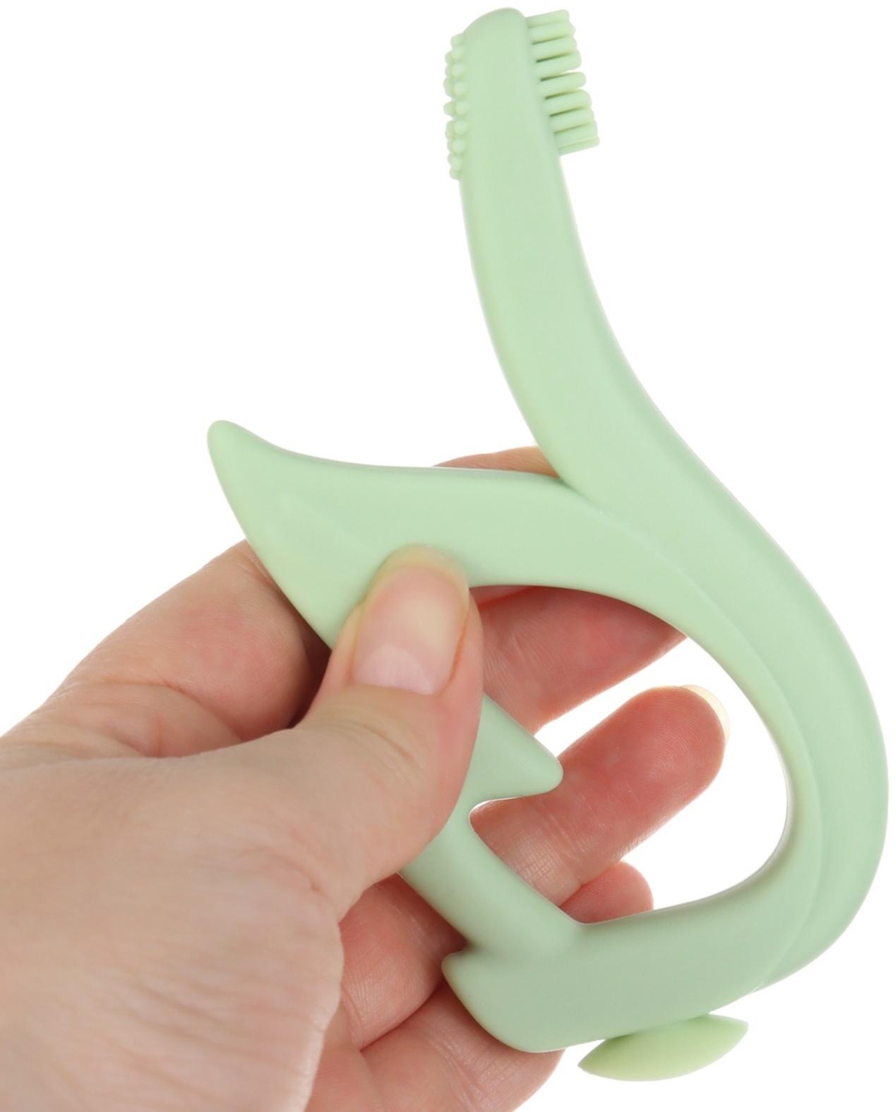 Прорезыватель силиконовый для зубов с щеточкой Крошка Я «Лебедь», на присоске, зелёный