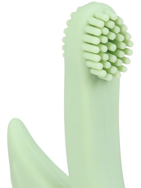 Прорезыватель силиконовый для зубов с щеточкой Крошка Я «Лебедь», на присоске, зелёный