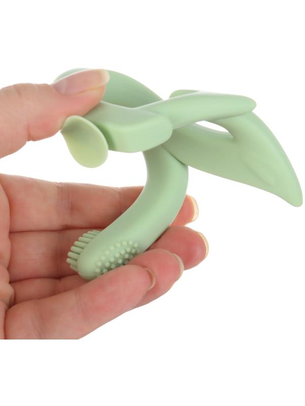 Прорезыватель силиконовый для зубов с щеточкой Крошка Я «Лебедь», на присоске, зелёный