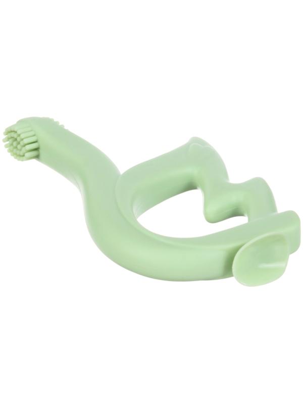 Прорезыватель силиконовый для зубов с щеточкой Крошка Я «Лебедь», на присоске, зелёный