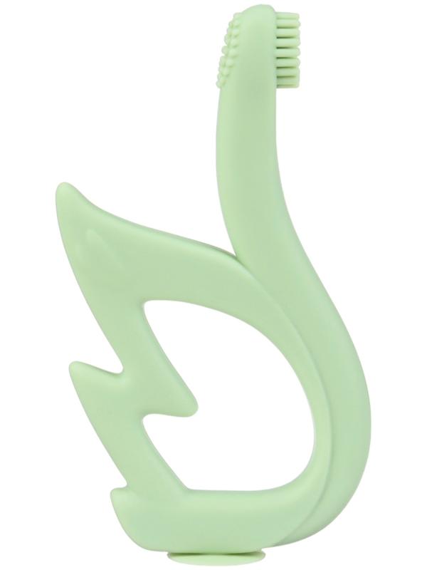 Прорезыватель силиконовый для зубов с щеточкой Крошка Я «Лебедь», на присоске, зелёный